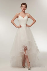 High Low Spaghetti Straps Minimalist Design Wedding Dresses